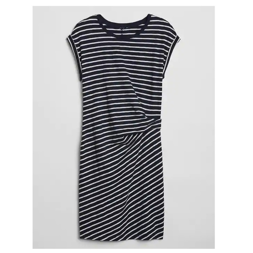 Gap NWT Navy Stripe Gathered Waist Dress Sz M v35 - Picture 3 of 5